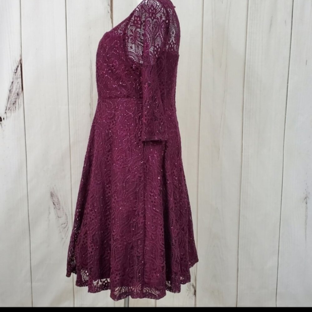 Torrid Formal Dress Sequins Burgundy Lace Gown | Wedding Guest - Picture 4 of 12